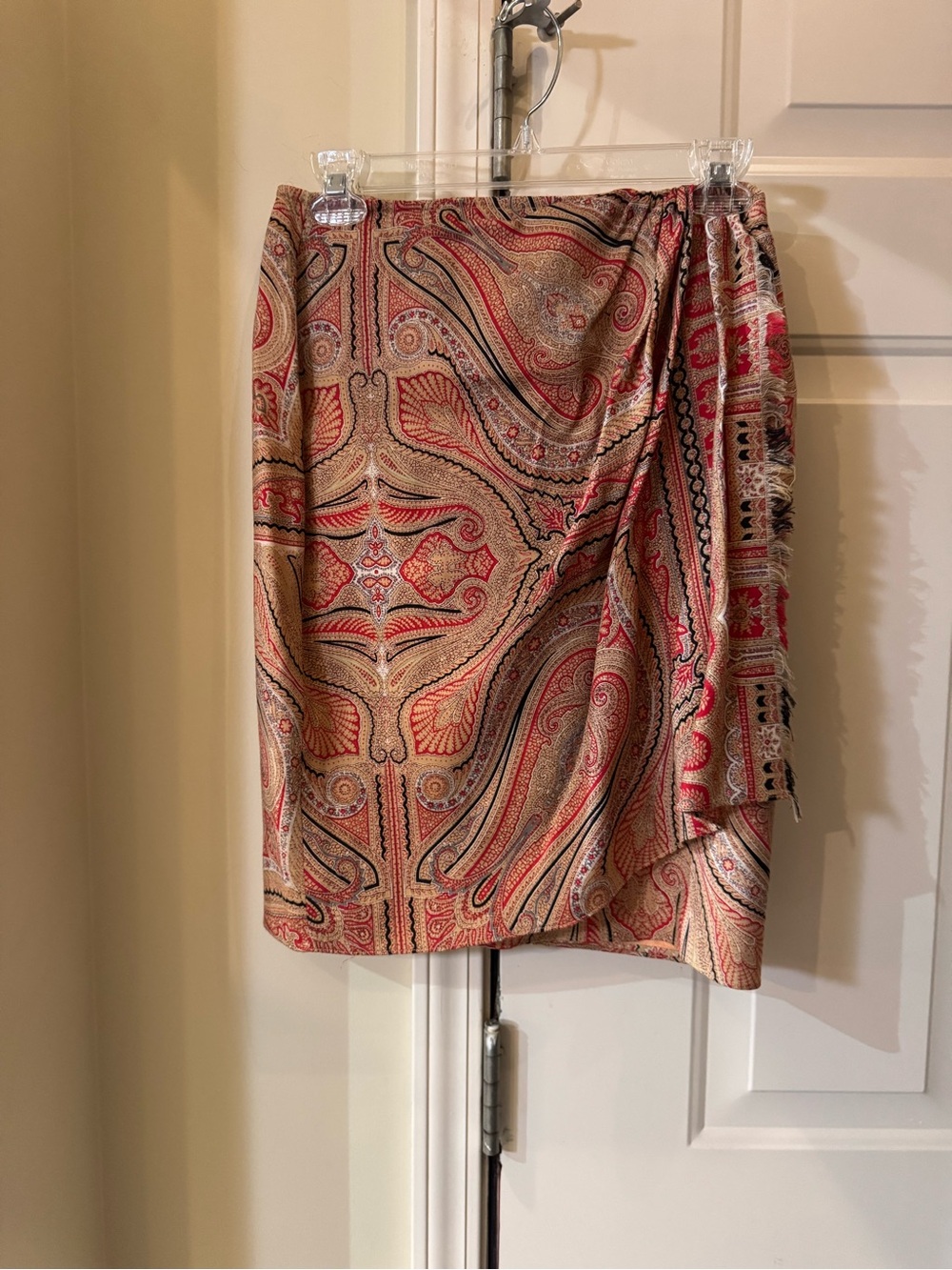 Emmanuel Ongaro Paisley Print Wrap Skirt in Red and Tan size 4/38 - Picture 3 of 7